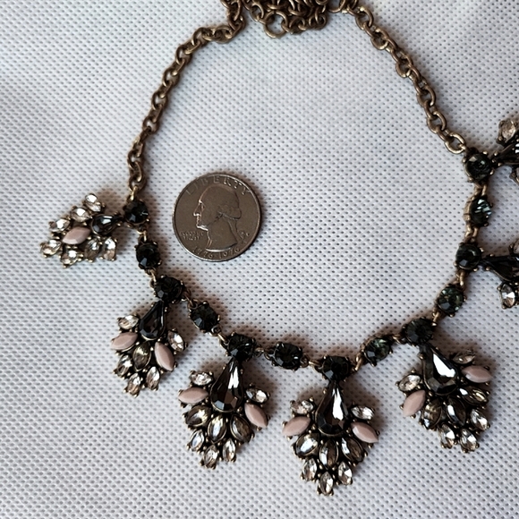 J. Crew Signed Oxidized Brass Art Deco Reproduction Jeweled Necklace - Picture 9 of 12